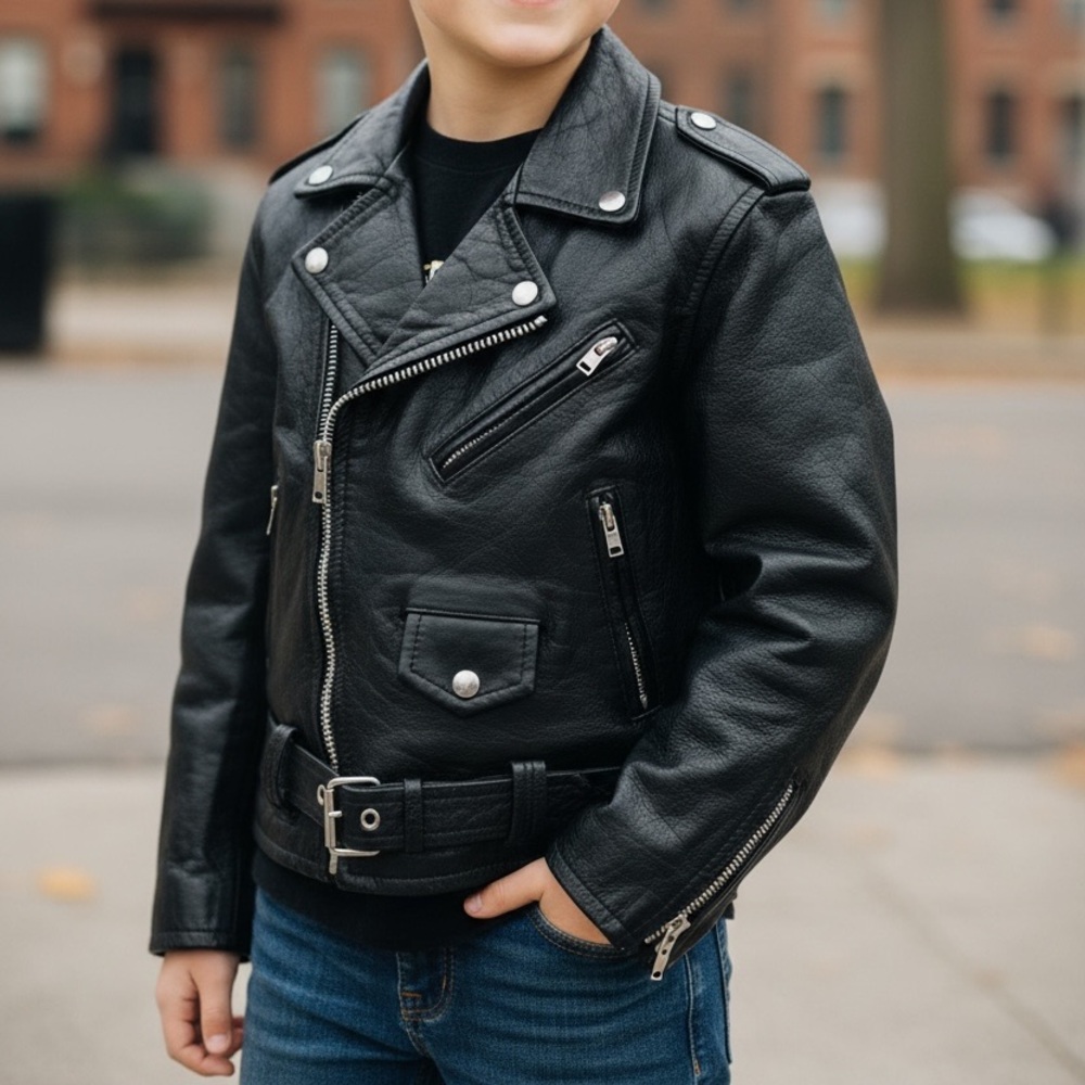 Boys Newage Black Leather Moto Jacket